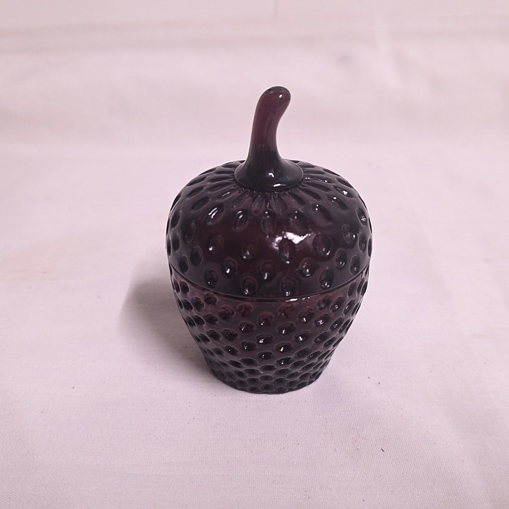 Vintage Strawberry Trinket Dish Small Purple Amethyst Glass Cottagecore Kitsch